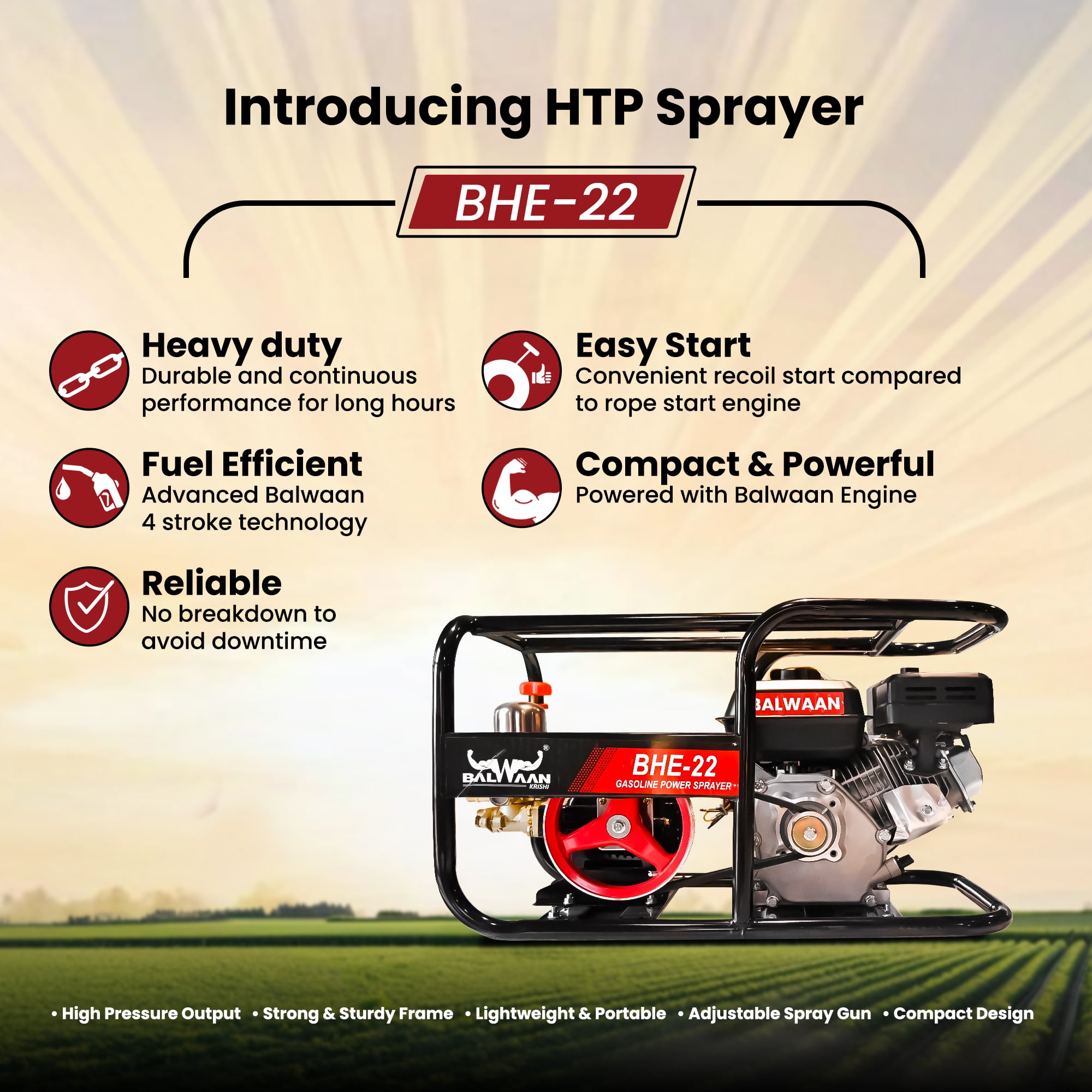 HTP-sprayer-with-6.5HP-engine & 50-Mtr.-hose-pipe